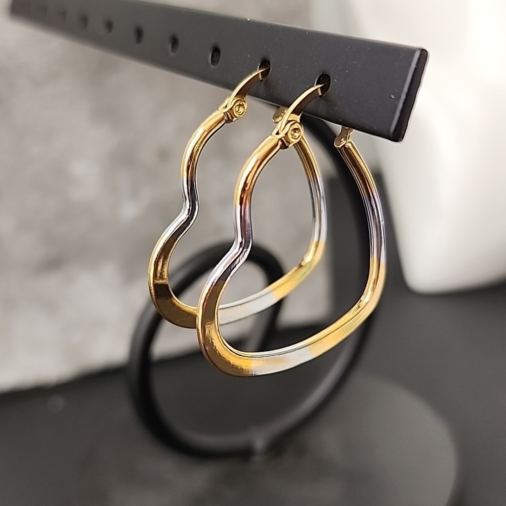 Gold and Silver Stainless Steel Heart Hoop Earrings New